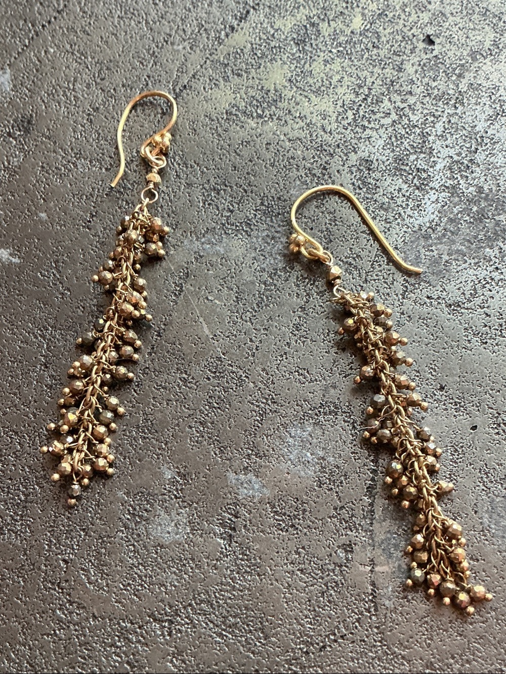 Arhaus Handcrafted Gold Wire Wrapped Micro Beaded Tassel Drop Earrings
